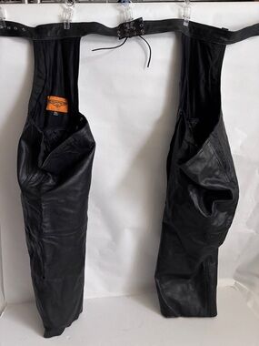 Vintage Black Leather Harley Davidson Motorcycle Chaps with Belt men size 9XL